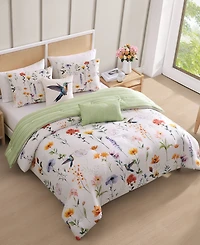 Bebejan Fresh Cut Flowers Bedding 200 Thread Count 100% Cotton Sateen 5 Piece Reversible King Comforter Set