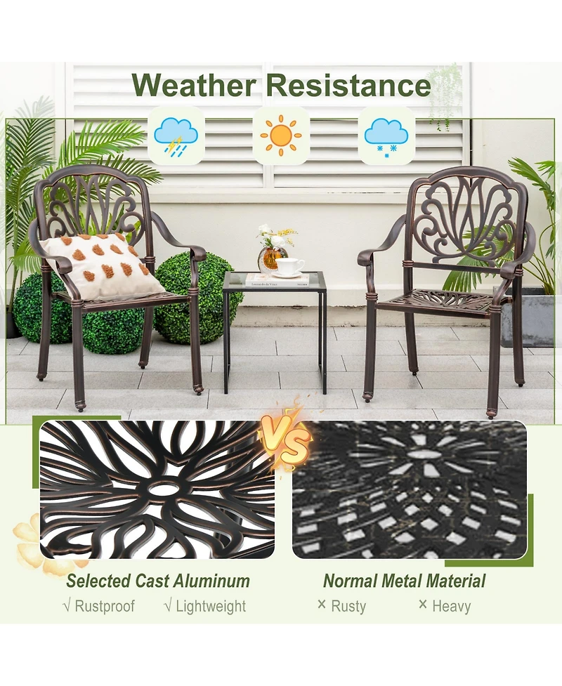 2 Pieces Patio Cast Aluminum Dining Chairs with Armrests
