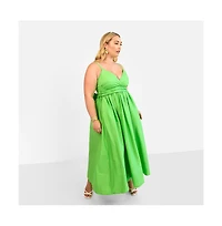 Rebdolls Women's Kismet Poplin Belted Maxi Skater Dress