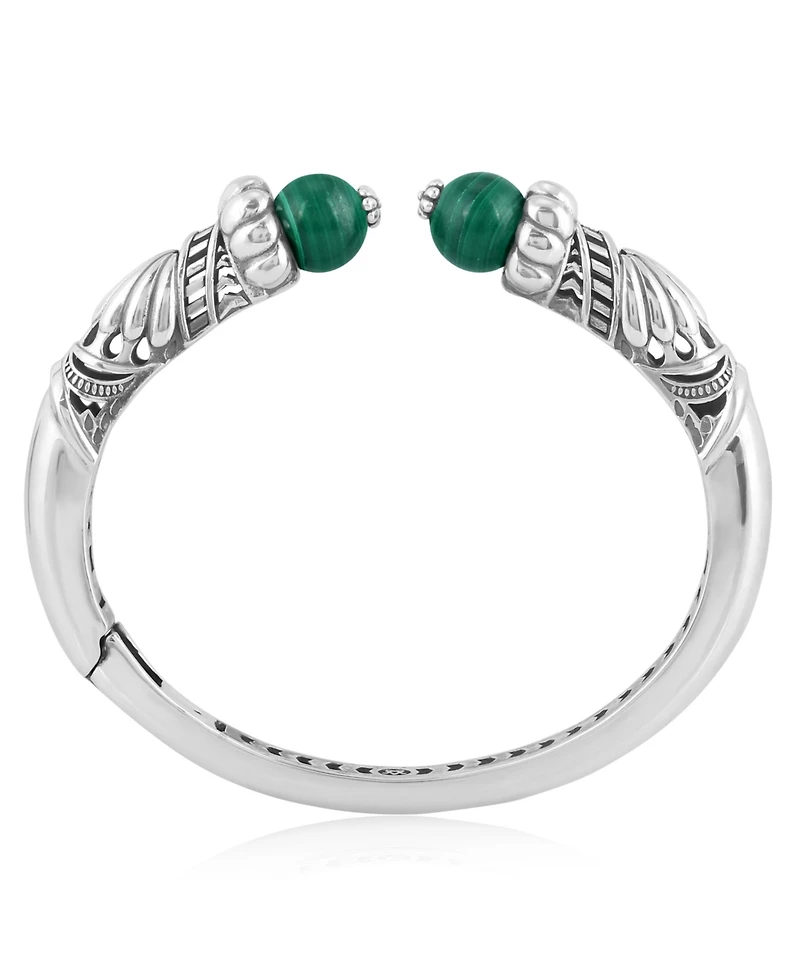 American West Jewelry Sterling Silver Malachite Gemstone Hinged Cuff Bracelet Size Medium