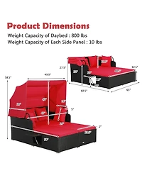 Slickblue Patio Rattan Daybed with Retractable Canopy and Side Tables-Red
