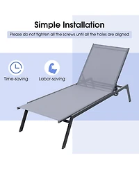 Slickblue Outdoor Adjustable Chaise Lounge Chair with Lay Flat Position and Quick-Drying Fabric