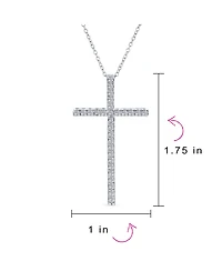 Bling Jewelry Cubic Zirconia Pave Cz Simple Long Cross Pendant Necklace Sterling Silver 1.75 In With Chain