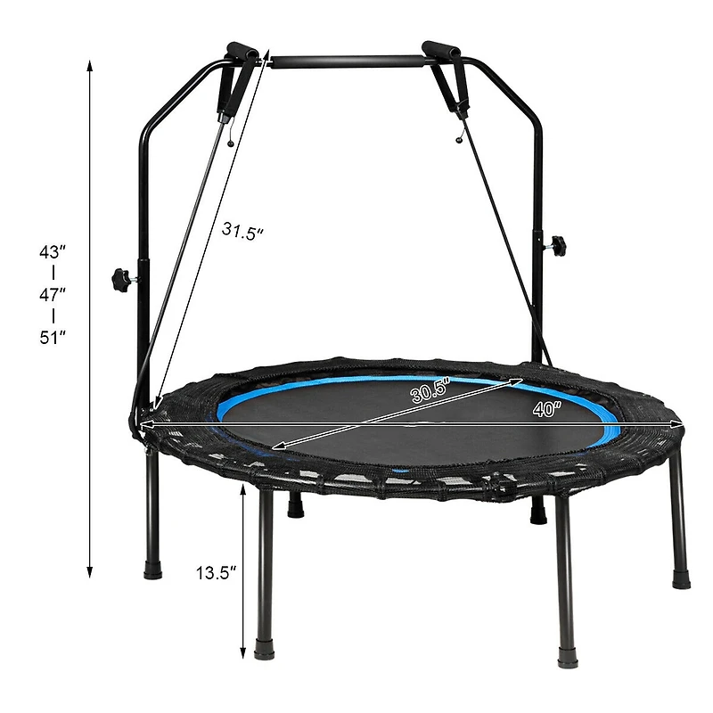 Slickblue 40 Inch Foldable Fitness Rebounder with Resistance Bands Adjustable Home