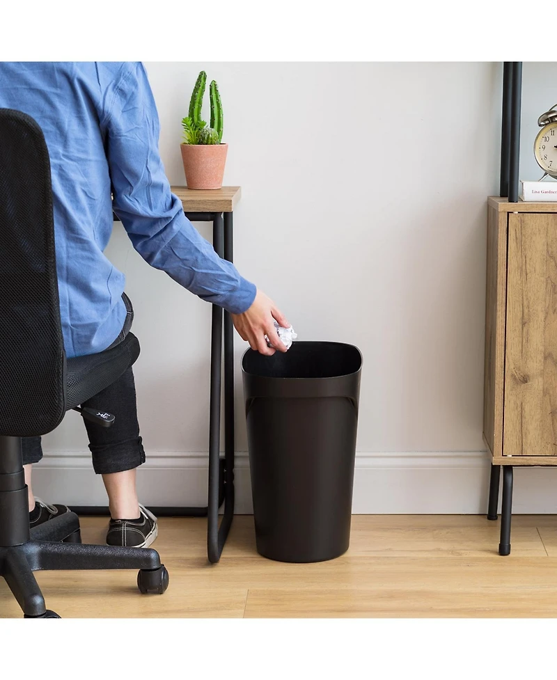 Iris Usa 6 Gallon / 24 Quart Plastic Wastebasket Trash Cans for Home, Office, Bedroom, Bathroom, Made with Recycled Materials, Black, 2-Pack