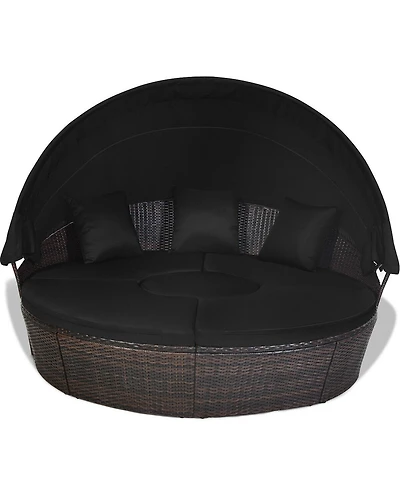Slickblue Patio Round Daybed Rattan Furniture Sets with Canopy