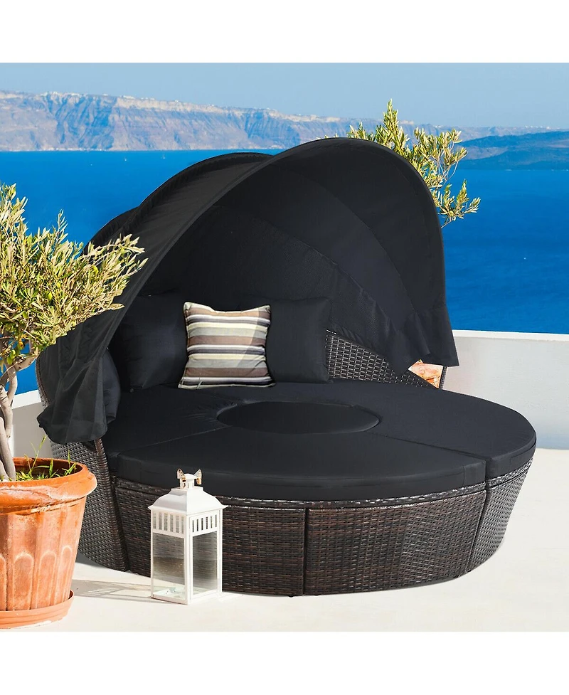 Slickblue Patio Round Daybed Rattan Furniture Sets with Canopy