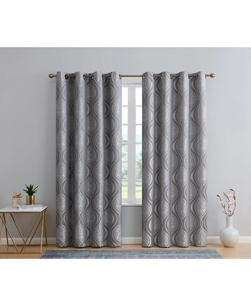Hlc.me Montero Damask 100% Complete Blackout Shading Thermal Insulated Energy Efficient Heat/Cold Blocking Grommet Heavy Curtain Panels