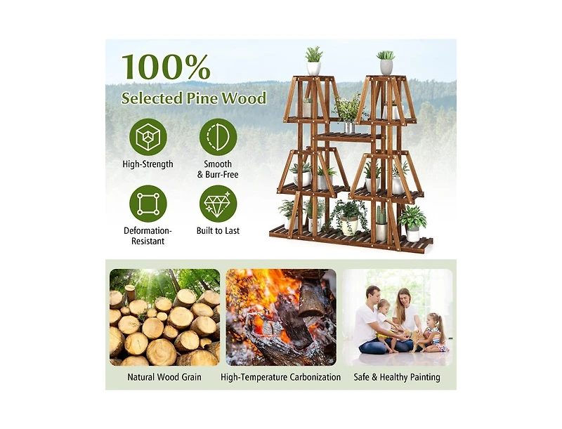 5-Tier 10 Potted Wood Plant Stand for Multiple Plants
