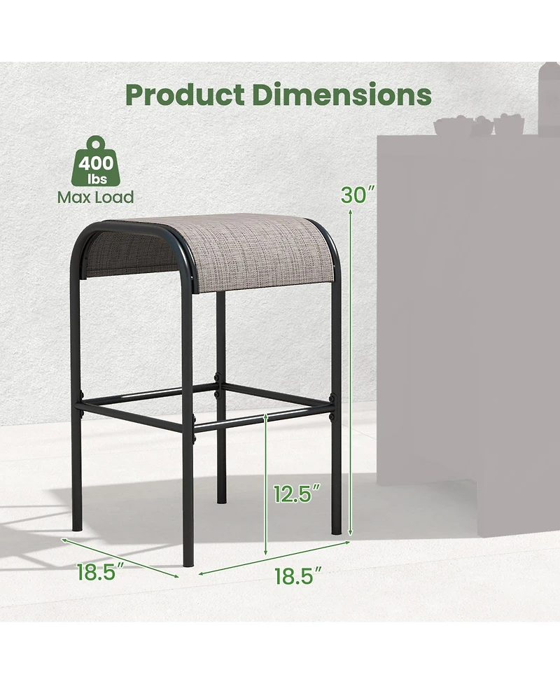 Set of 2/4 Patio Metal Bar Stools with Curved Fabric Seat-Set of 4