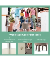 10 Gallon Cooler Bar Table Outdoor Coffee Table Ice Bucket with Telescopic Tabletop for Beer and Wine-Brown