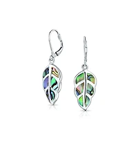Bling Jewelry Native American Inspired Red Brown Blue Created Opal Inlay Lever back Nature Leaf Dangle Drop Earrings .925 Sterling Silver