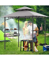 8 x 5 Ft Outdoor Grill Gazebo with 2 Side Shelves and 20 Hooks-Grey