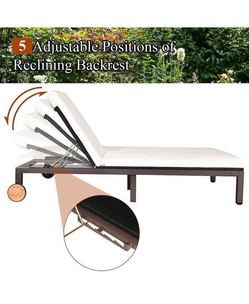 2-Person Patio Rattan Lounge Chair with Adjustable Backrest and Cushions