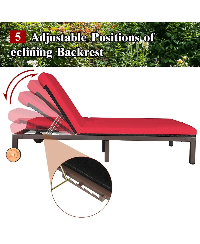 2-Person Patio Rattan Lounge Chair with Adjustable Backrest and Cushions