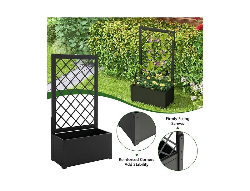 Slickblue 44 Inch Metal Raised Garden Bed with Trellis-Black