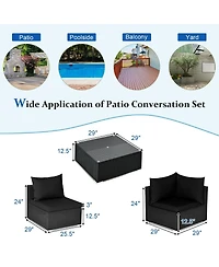 Slickblue 7 Pieces Outdoor Sectional Wicker Patio Furniture Sofa Set with Tempered Glass Top and Softy Cushions-Black