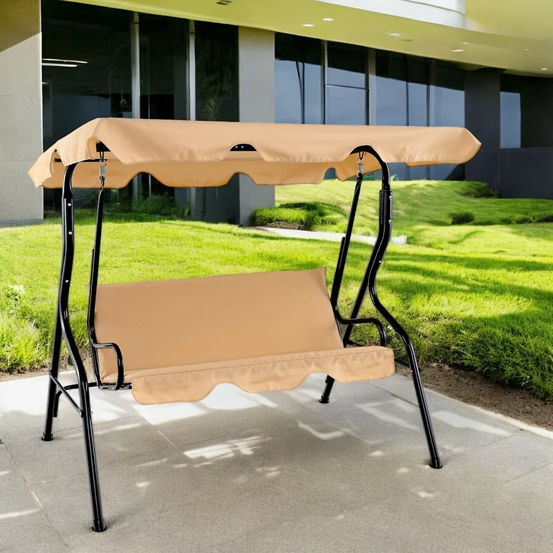 Slickblue 3 Seat Outdoor Patio Canopy Swing with Cushioned Steel Frame