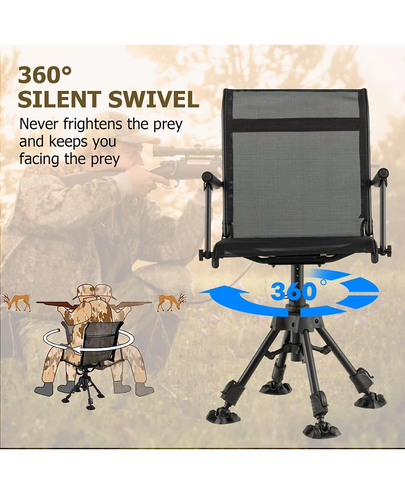 Slickblue Folding Swivel Patio Chair with 4 Adjustable Leg-Black