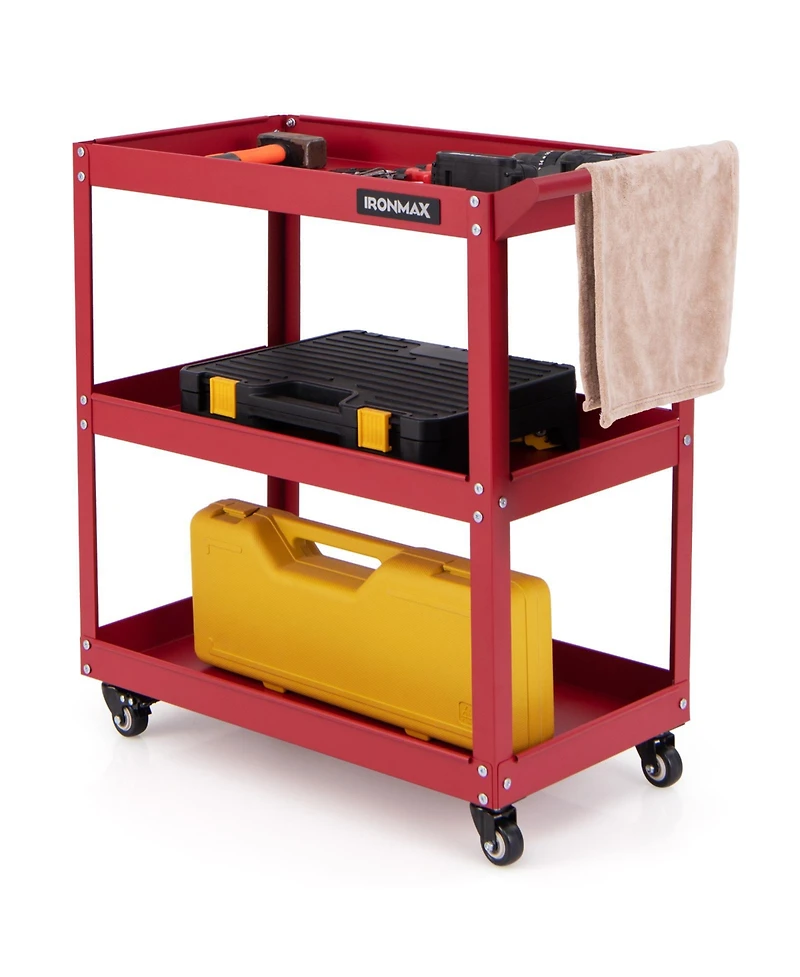 3-Tier Rolling Tool Cart with Lockable Wheels and Spacious Storage Shelves