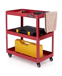 3-Tier Rolling Tool Cart with Lockable Wheels and Spacious Storage Shelves