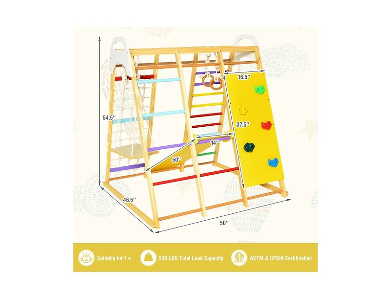 8-in-1 Wooden Jungle Gym Playset with Slide and Monkey Bars For Outdoor Play