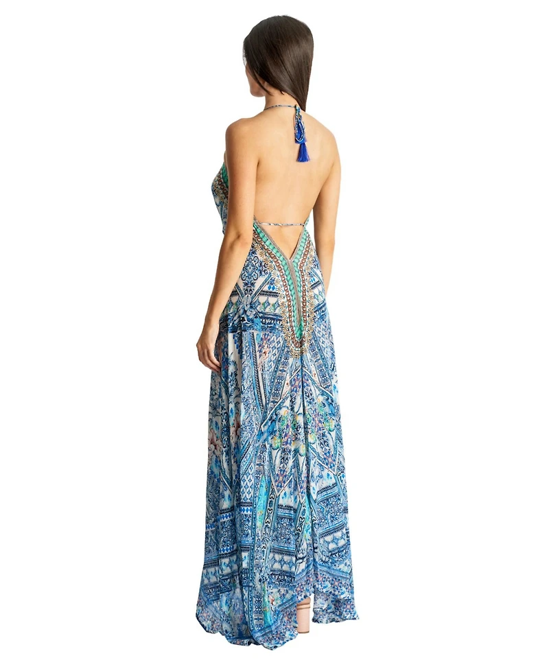 La Moda Clothing Women's Maxi Halterneck Dress