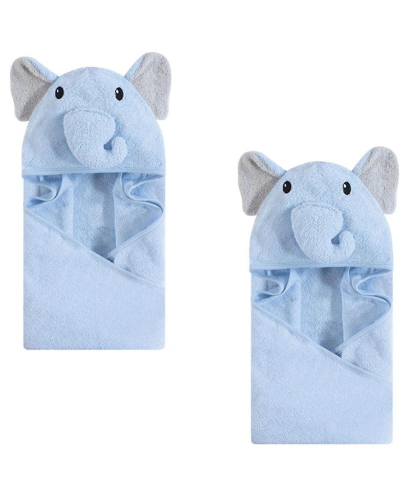 Hudson Baby Infant Boy Cotton Animal Face Hooded Towel, Light Blue Elephant 2-Piece, One Size
