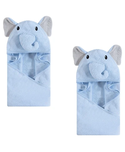 Hudson Baby Infant Boy Cotton Animal Face Hooded Towel, Light Blue Elephant 2-Piece, One Size