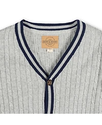 Hope & Henry Boys Organic Long Sleeve Cable Knit Cardigan Sweater with Stripe Trim