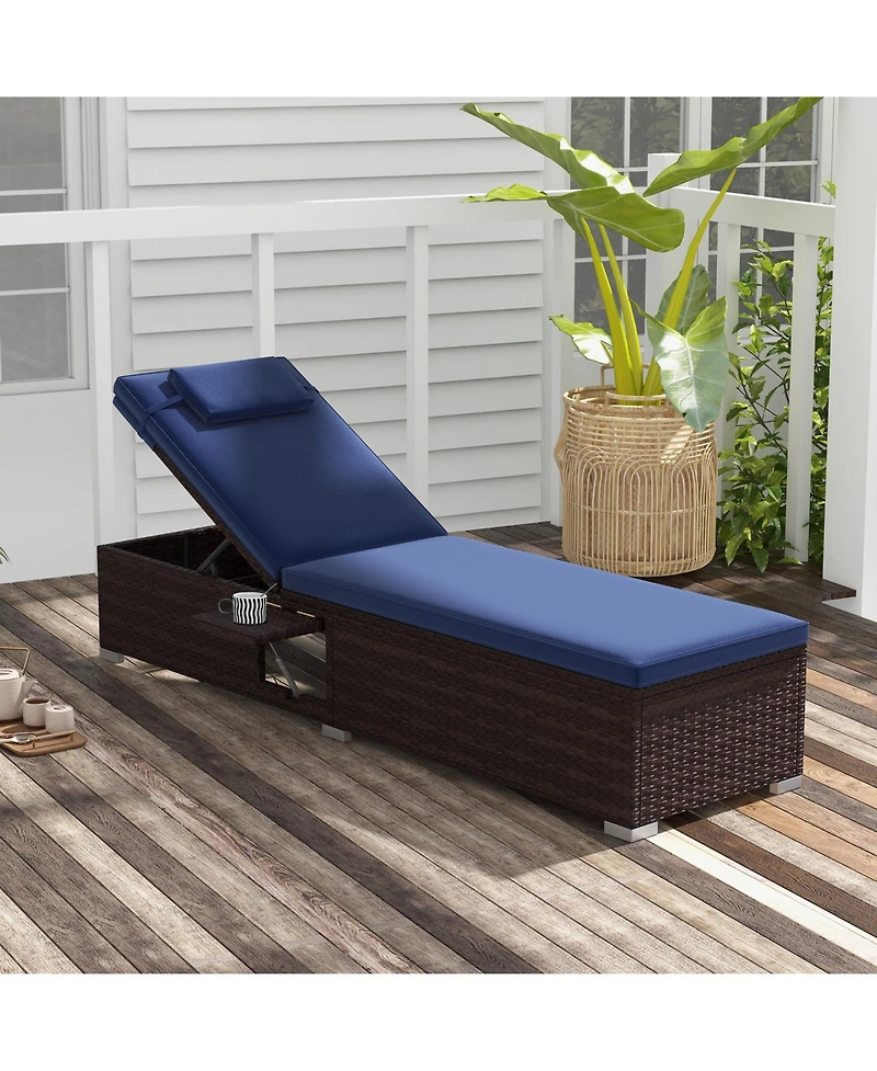 Slickblue Patio Chaise Lounge Set of 2 with Backrest Seat Cushion and Headrest-Navy