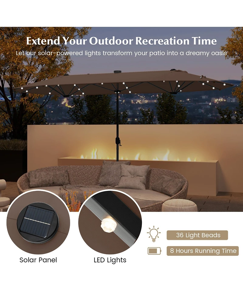 Double-sided Patio Umbrella with Solar Lights for Garden Pool Backyard