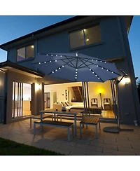 360° Rotation Solar Powered Led Patio Offset Umbrella without Weight Base