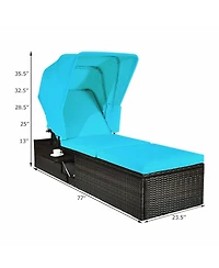 Slickblue Chaise Cushioned Top Canopy Patio Rattan Lounge Chair with Tea Table