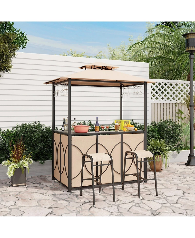 Slickblue 3-Piece Patio Bar Set Grill Gazebo & 2 Stools with Tempered Glass Table