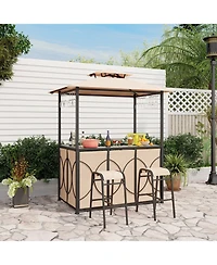 Slickblue 3-Piece Patio Bar Set Grill Gazebo & 2 Stools with Tempered Glass Table