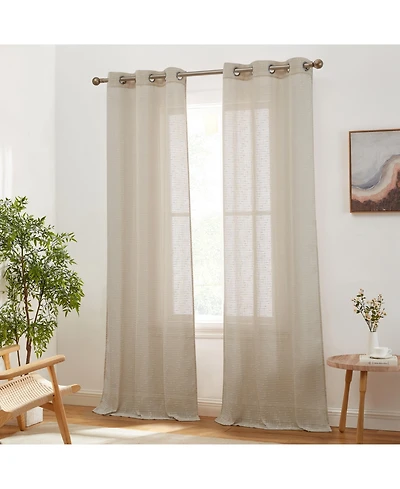 Hlc.me Emily Faux Linen Semi Sheer Light Filtering Transparent Grommet Lightweight Window Curtains Drapery Panels