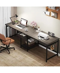 Tribesigns 79 Inch Extra Long Desk, Double Desk with 2 Drawers, Two Person Computer Storage Shelves, Writing Table Study for