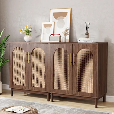 Tribesigns Set of 2 Rattan Sideboard Buffet Cabinet with Storage, 59 Inch Accent Cabinet with Doors, Storage Cabinet for Dining Room, Living Room, Kit