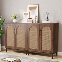 Tribesigns Set of 2 Rattan Sideboard Buffet Cabinet with Storage, 59 Inch Accent Cabinet with Doors, Storage Cabinet for Dining Room, Living Room, Kit