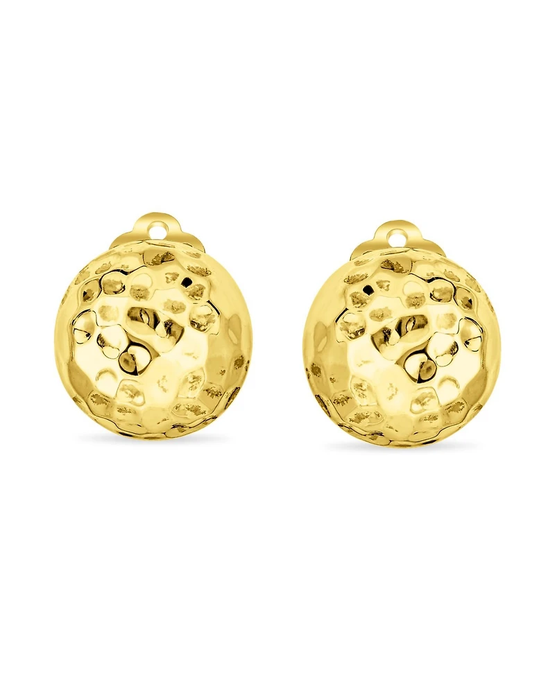 Bling Jewelry Hammered Dome Ball Clip On Button Earrings For Women 14K Gold Plated .925 Silver With Brass Clip Non Pierced Ears