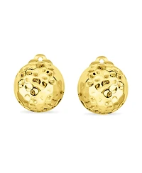 Bling Jewelry Hammered Dome Ball Clip On Button Earrings For Women 14K Gold Plated .925 Silver With Brass Clip Non Pierced Ears