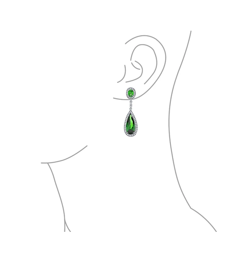 Bling Jewelry Classic Art Deco Style Halo Linear Long Cz Statement Dangle Teardrop Chandelier Earrings Silver Plated