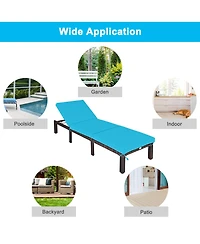Gymax 2PCS Adjustable Patio Rattan Chaise Lounge Chair Recliner Outdoor w/ Turquoise Cushion