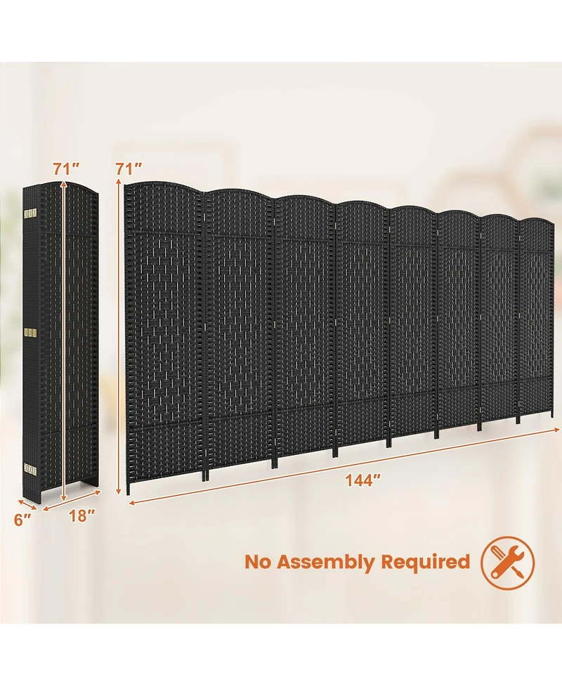 Slickblue 8-Panel Folding Room Divider with Hand-Woven Texture and Solid Wood Frame