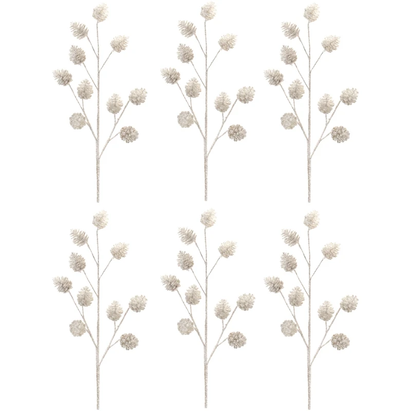 Slickblue Set of 6 Glitter Pine Cone Sprays – Ideal for Festive Holiday and Winter Decor