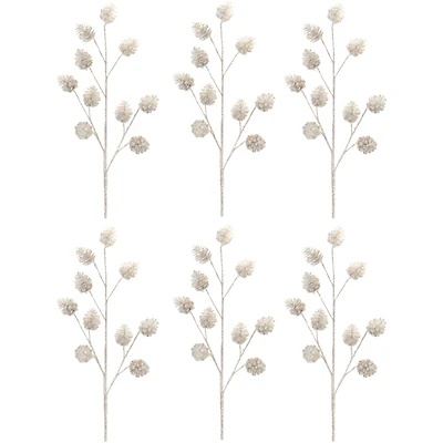 Slickblue Set of 6 Glitter Pine Cone Sprays – Ideal for Festive Holiday and Winter Decor