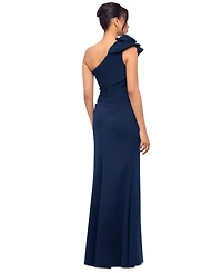Xscape Petite Ruffled One-Shoulder Side-Slit Gown