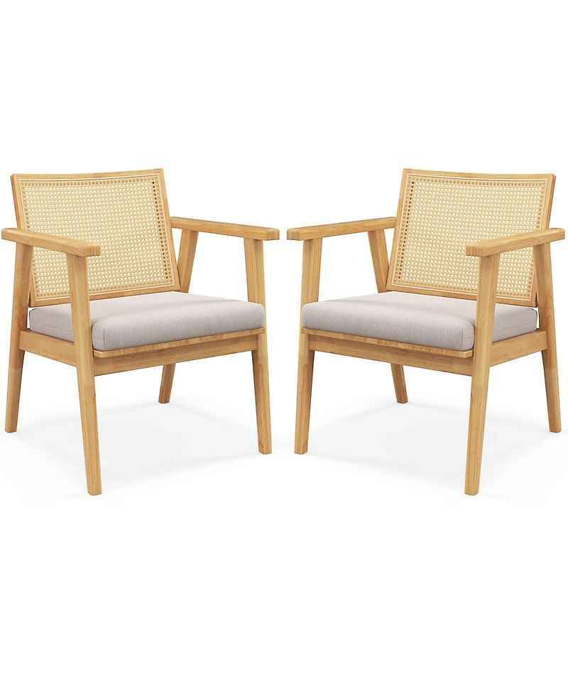 Slickblue Mid Century Modern Accent Chairs Set of 2 with Breathable Rattan Back-Natural