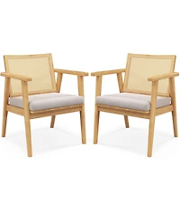 Slickblue Mid Century Modern Accent Chairs Set of 2 with Breathable Rattan Back-Natural